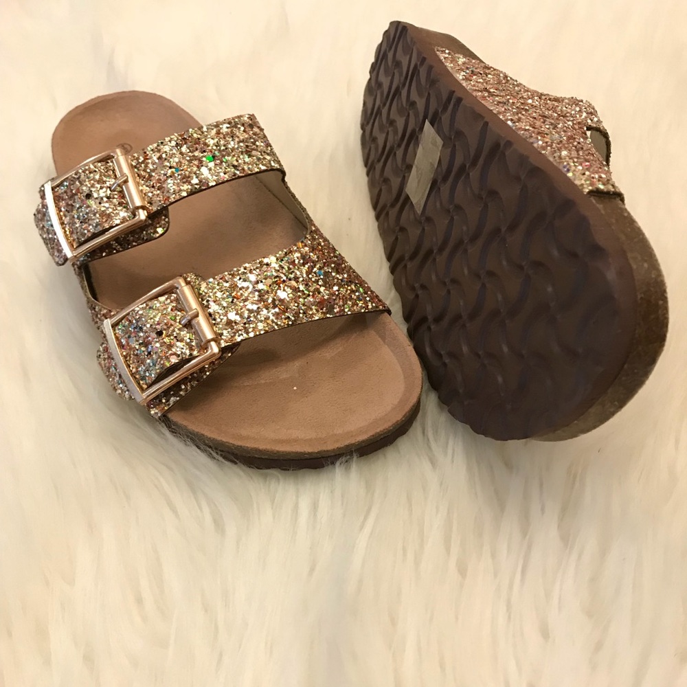 •LAST 1• Gold Glitter Buckle Footbed Sandal - Picture 5 of 8